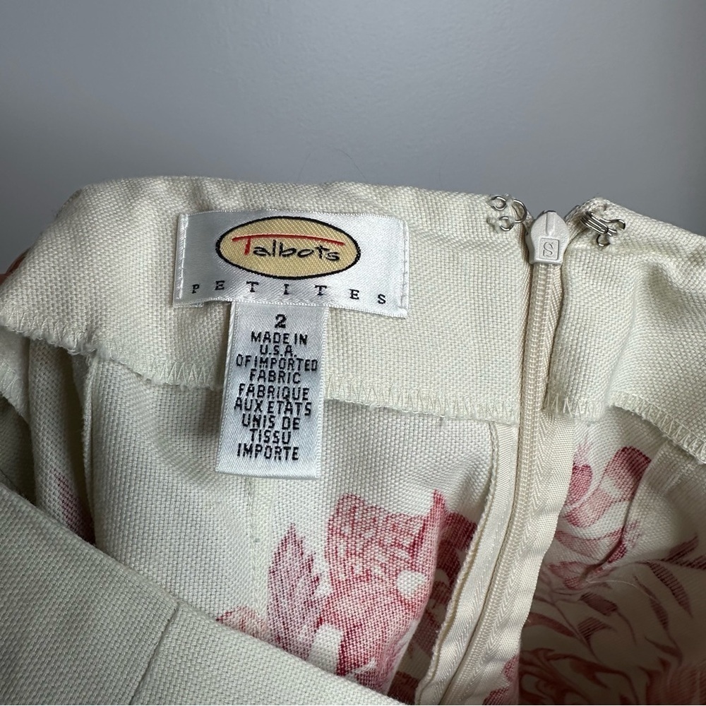 Talbots Skirt Womens Sz 2 Petites Orange Floral Cream Pencil Career - Picture 8 of 9